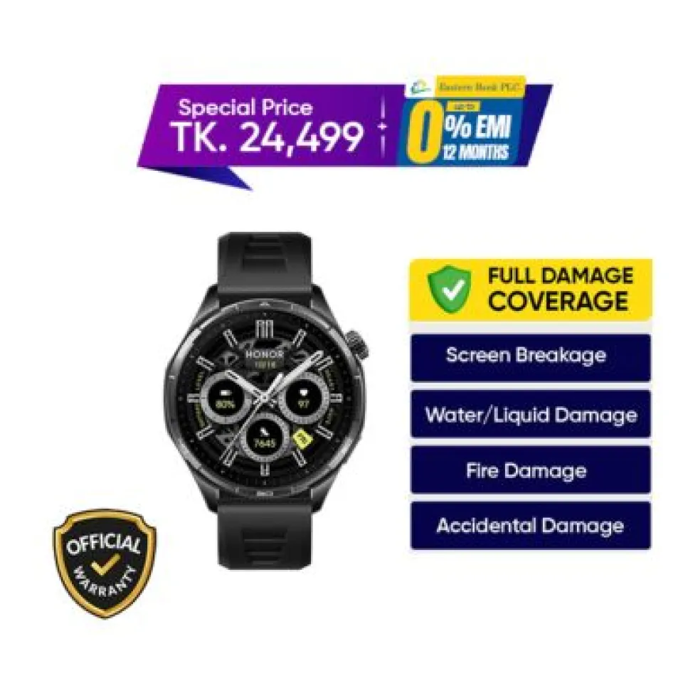 Honor 1.46-inch AMOLED Watch 6 Smartwatch with Silicone Strap- Shadow Black